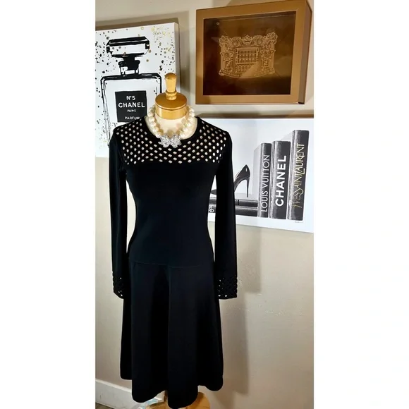 Fendi Black Perforated Long Sleeved Midi Dress - Picture 2 of 11